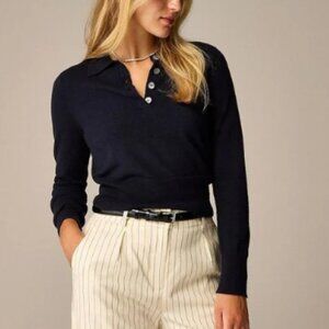 J.Crew Navy Featherweight cashmere-blend long-sleeve polo shirt